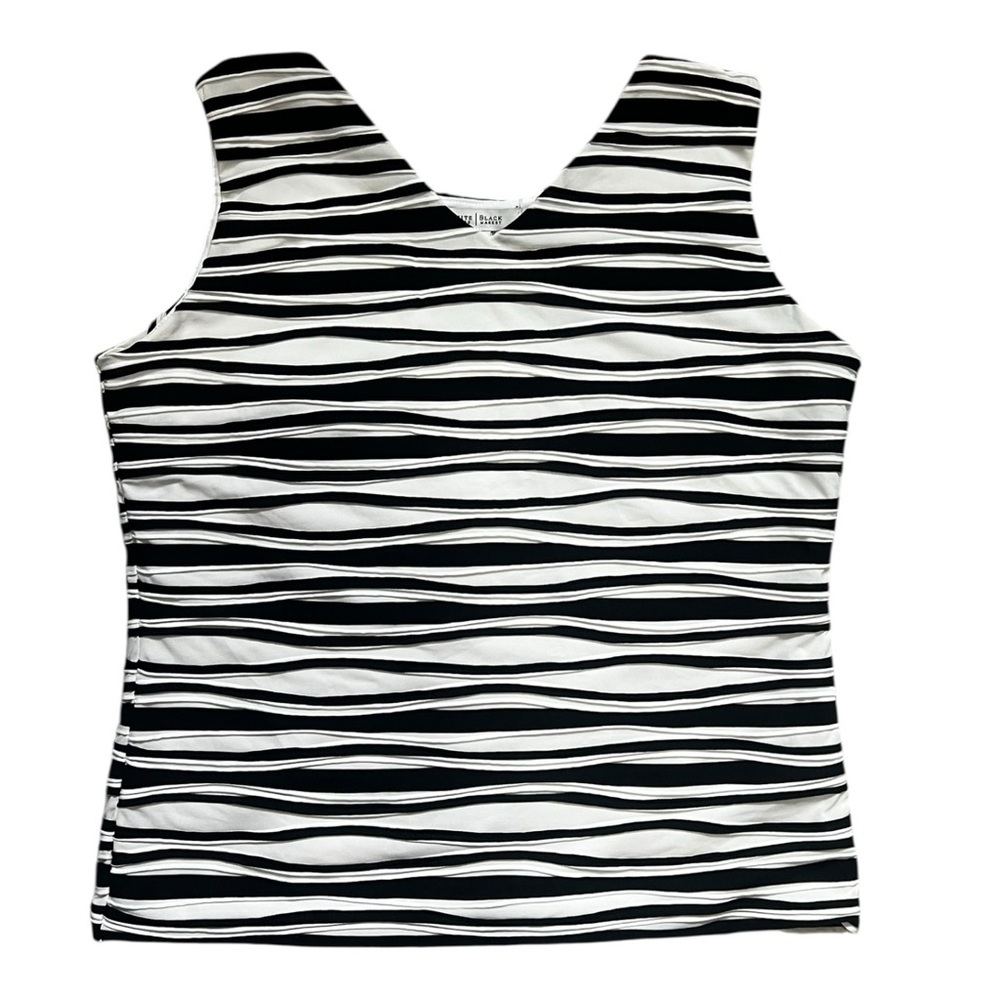 White House Black Market Black & White Striped V-Neck Tank Top - Picture 5 of 12